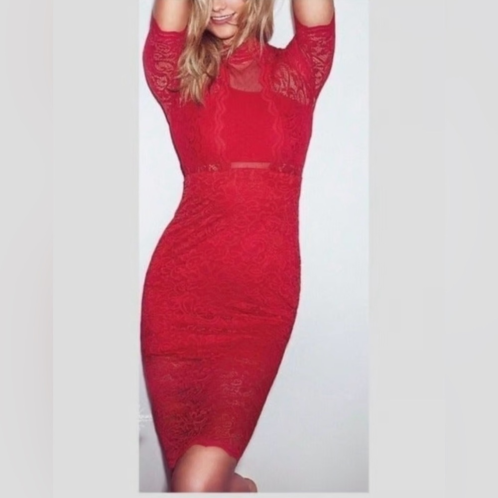 Express Lace Mock Neck Red Sheath Dress size 2